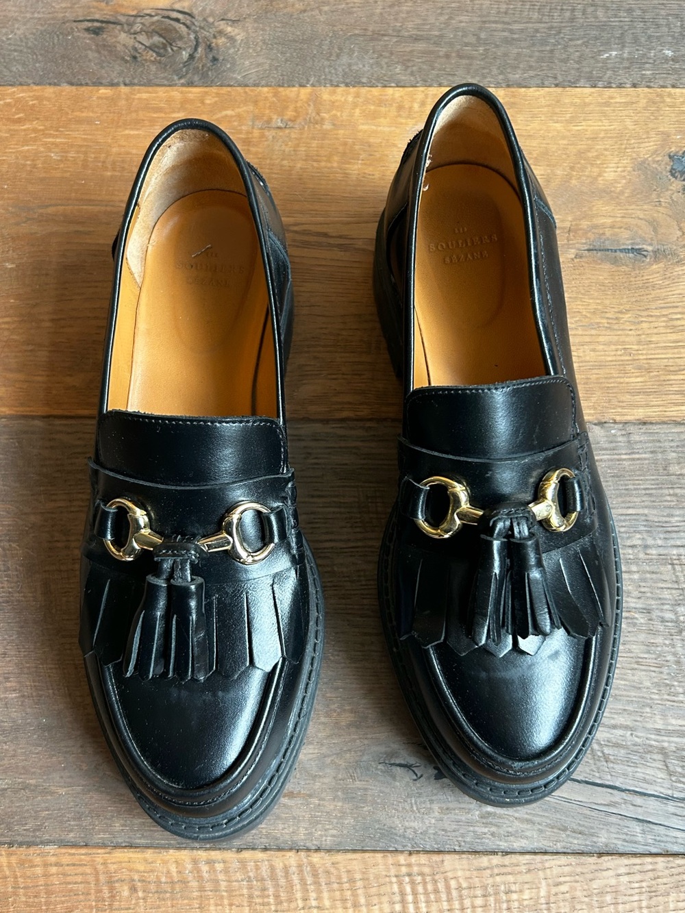 Sézane Amy Loafers in Glossy Black, Size 40